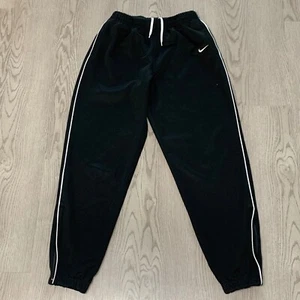 Vintage 2000s Nike Team Track Pants Black White Stripe Ankle Zip Lined Kids L - Picture 1 of 9