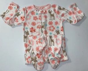 Carter's Toddler Girl's Sz 4T PJ Reindeer & Flowers Fleece Pajama Footie Sleeper - Picture 1 of 3
