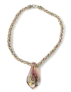 Glass Pendant Necklace Artisan Handmade Fused Lampwork - 18 in Length - Picture 1 of 11