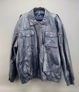 Vintage Sanzzini Italy Herren Blau Leder Full Zip Jacke Größe 5XL *LESEN* - Bild 1 von 10