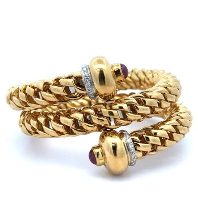 Vintage FOPE 18k Solid Gold Diamond & Ruby Wrap Snake Heavy Bracelet - Image 1 of 4