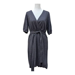 Vestido Suéter Liz Claiborne Imitación Envolvente Cuello en V Gris Metálico Vestido de Noche - Imagen 1 de 10