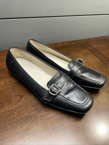 AK Anne Klein iflex Black Leather Ballet Flats Loafers Buckle Size 7 M Slip On - Picture 1 of 12