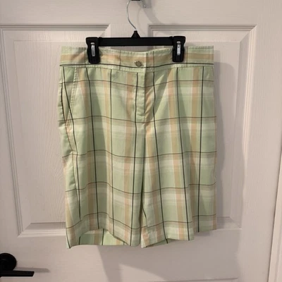 Pantalones cortos elásticos de golf Izod XFG Cool FX para mujer talla 8 verdes a cuadros cómodos Foto 1 de 4