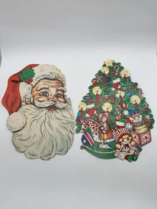 Menge 2 Vintage Weihnachtsbaum Weihnachtsmann Gesicht Feiertag Dekorationen gestanzt USA 13" - Bild 1 von 10