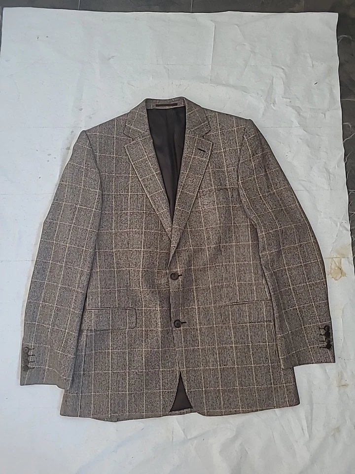 Jaeger Mens Wool Double Breasted Checked Blazer Size 42 Grey - Image 1 of 4