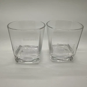 Pair Of 2 Buffalo Trace Whiskey Glasses Clear Etched Squared - Picture 1 of 9