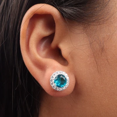 蓝色磷灰石宝石 925 纯银珠宝锆石推背钉 0.46 — 第 1/4 张图片