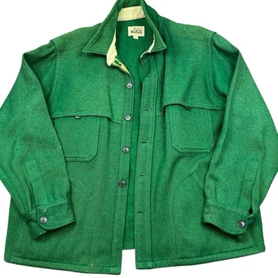 Vintage Woolrich green and black halibut style wool button front shirt/jacket - Image 1 of 4