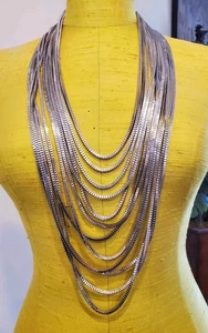 COLLAR LLAMATIVO CADENA MULTIHILO TONO PLATEADO VINTAGE 26"-40" LARGO - Imagen 1 de 4