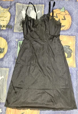 Vintage Full Slip Wonder Maid Black Size 34 Nylon Lace Trim Womens Goth - Image 1 of 4