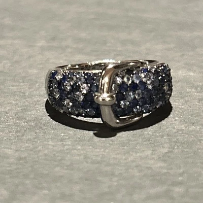 EFFY Splash Plata de Ley Azul Blanco Zafiro Cúpula Banda con Estilo Hebilla  Foto 1 de 4