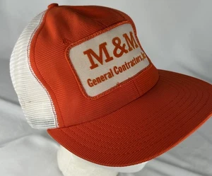 Vintage M & M General Contractors Orange Mesh Snapback Trucker Hat Cap Patch USA - Picture 1 of 7