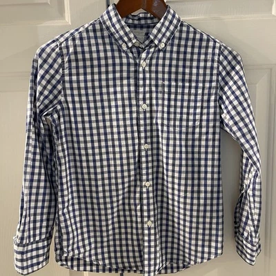 J.Crew Crewcuts Boys Shirt 10 Navy Blue White Gingham Button Down Long Sleeve - Image 1 of 3