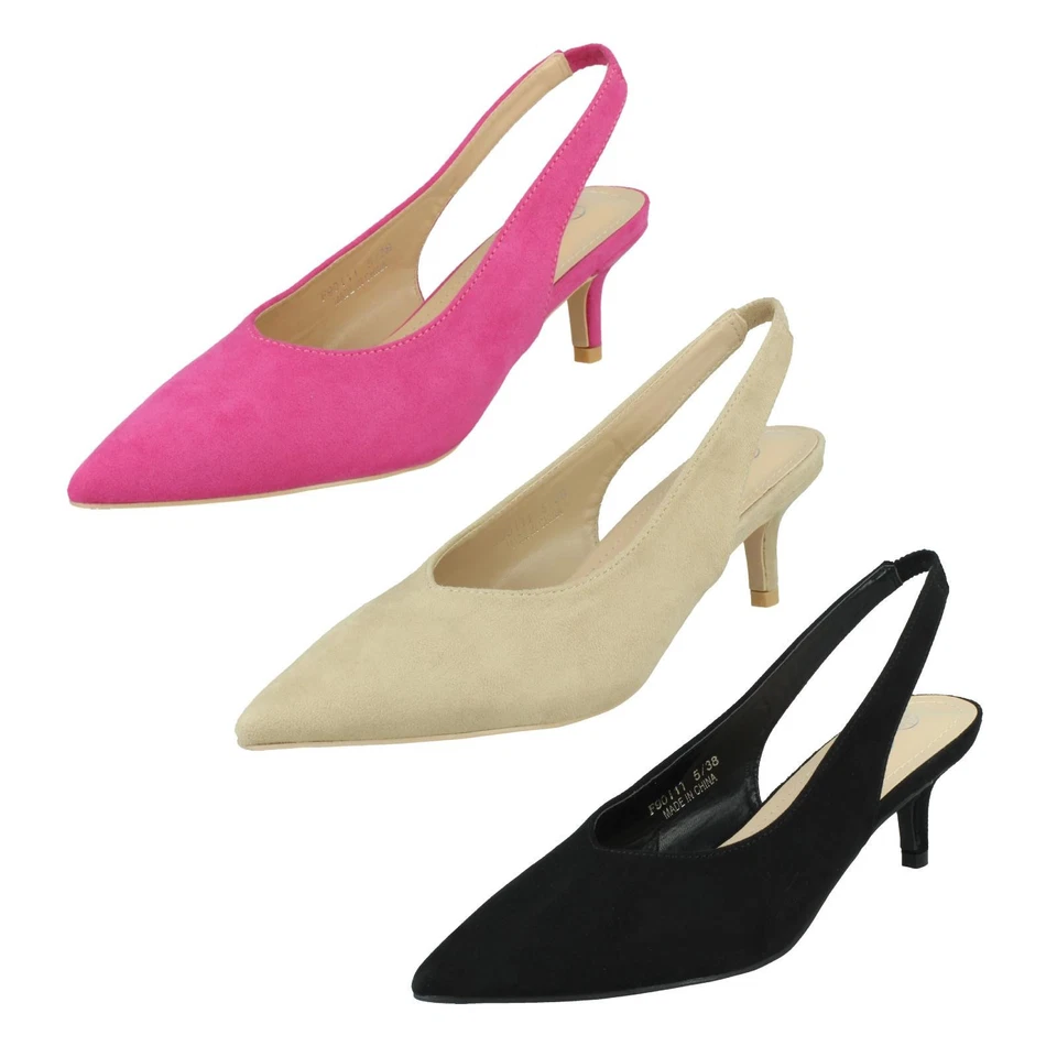 Ladies Spot On Stiletto Slingback Heels With Pointed Toe F9R0111 Foto 1 de 1