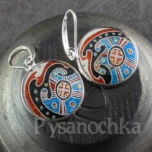 Pysanka earrings. Goose Egg Shell. Easter egg style Pysanky Hand Made by Halyna - Picture 1 of 8