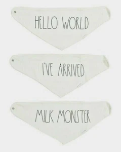 Rae Dunn Baby Bandana Bibs I'VE ARRIVED • MILK MONSTER • HELLO WORLD • NWT - Picture 1 of 5
