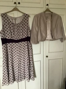 Jacques Vert Size 24 Beige/Plum Purple Dress And Jacket Wedding/Occasion - Picture 1 of 8