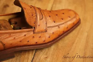 Hugo Boss Tan Brown Ostrich Leather Penny Loafers Shoes Mens UK 7.5 US 8.5 - Picture 1 of 12