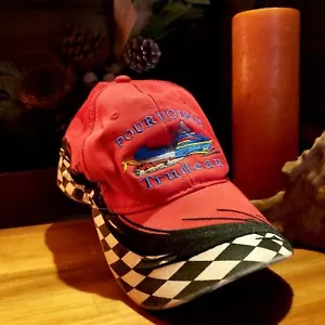 Snowmobile Racing Checkers Location Hat - Pourvoirie Trudeau, Canada - Red Black - Picture 1 of 11