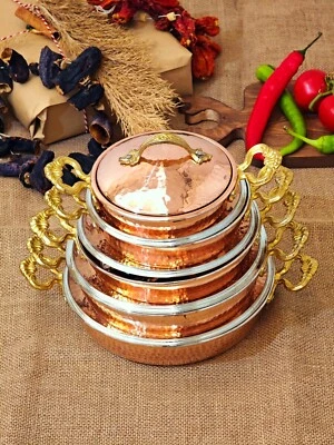 Turkish Copper Pan Set With Lid, Copper Skillet Pans, Omelette Pan Copper - Image 1 of 4