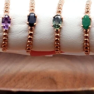 Anillos de piedra de nacimiento de oro rosa 10k varios meses colores y tamaños de dedos apilables - Imagen 1 de 8