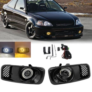 Fit 1999 2000 Honda Civic JDM Front Bumper LED DRL Fog Lights Lamps w/Bulbs 2pcs - Picture 1 of 11