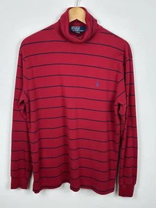 Vintage 90s Polo Ralph Lauren Turtleneck Pullover Red Navy Stripe SIZE M - Picture 1 of 5