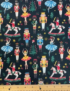 Fabric Singer Nutcracker Christmas Ballet Dance Black 100% Cotton Quilt 33" long - Picture 1 of 1