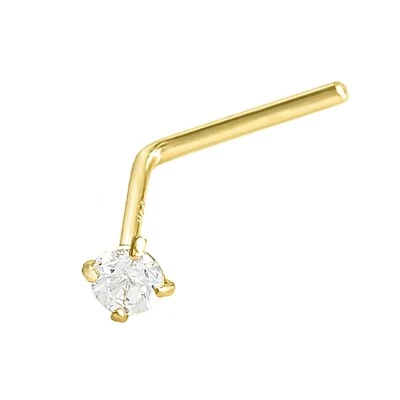 Perno de nariz en forma de L de oro sólido de 14kt 22G piedras preciosas de moissanita con flexión en L Foto 1 de 4