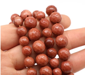 4/6/8/10/12mm  Natural Faceted Gold Sand Loose Beads For Jewelry Making 15" - Picture 1 of 3