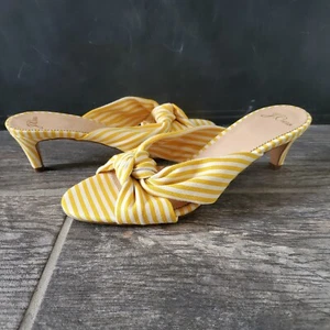 J. Crew Stripe Knotted Kitten Heel Yellow Sandal Size 6.5 - Picture 1 of 4