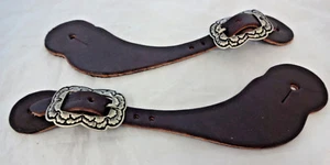 Par de correas de espolón de cuero de chocolate hebillas de peonía de vatios para hombre caballo adulto - Imagen 1 de 2