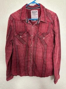 Levis Herren Western Hemd Large rot kariert Perlen Druckknopf Fransen vorne Cowboy Retro - Bild 1 von 14