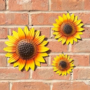 Garden Wall Art Metal Set of 3 Sunflower Decorations Hanging Flowers Ornaments - Picture 1 of 6