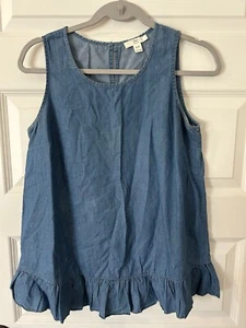 BLL New York Chambray Denim Tank Top Blouse Ruffle Trim Size Small S - Picture 1 of 2