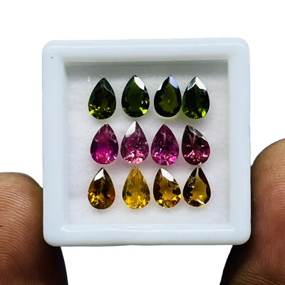 12 Pcs Natural Multi Tourmaline 6x4mm Pear Cut Loose Gemstones Lot 4.47 Cts - Image 1 of 4
