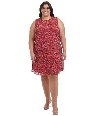 Calvin Klein Plus Size Sleeveless Printed Chiffon Dress - Hibiscus Multi - 16W - Image 1 of 4