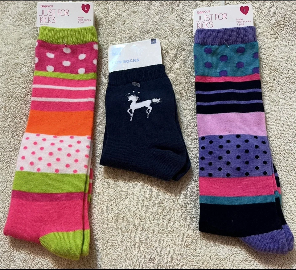 3 Pares Nuevos con Etiquetas Gap Niños Niñas Calcetines Talla L Talla 3-6 Zapato Caballo Rayas NUEVO Foto 1 de 1