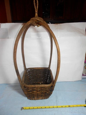大号复古手工织布 WICKER RATTAN 悬挂植物篮 9 x 9 x 24 英寸 - W84 — 第 1/4 张图片