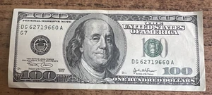 Currency $100 Fancy Serial Number - 62719660 - 6/27/1966 (Series 2003) - Picture 1 of 2