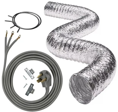 Kit de instalación de secadora cable de 3 cables de 10 pies + manguera de ventilación de 8 pies con abrazaderas Foto 1 de 4