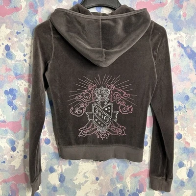 Vintage Y2K Juicy Couture Size M Brown Velour Zip Track Jacket Flaws Read A14 - Image 1 of 4