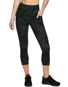 Athleta~Mujer Talla Pequeña~Negro Gris Camuflaje Estampado Leggings Recortados Bolsillos Capri. - Imagen 1 de 12