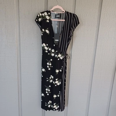 Reformation Sabrina Wrap Midi Dress Size L Femenine Floral Striped Viscose Rayon - Image 1 of 4