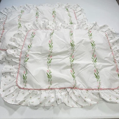 vintage burlington sham pillowcase pair standard pink floral ruffle y2k 90s 80s - Image 1 of 4