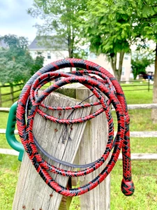 Red Black Genuine Cowhide leather Bull Whip Hand Braided 14ft Long Heavy Whip - Picture 1 of 5