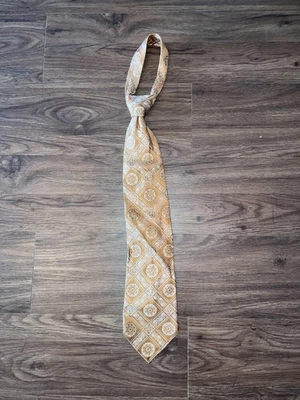 Corbata Bachrach Para Hombre Talla Única Marrón Dorado Seda Hecha en Italia Medallón Geométrico Foto 1 de 3