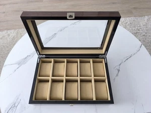 edle Uhrenvitrine Uhrenbox Uhrenkasten für 10 Uhren Holz beige Luxus ab 1€ Euro - Bild 1 von 6