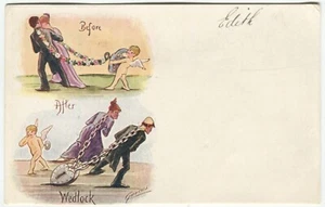 VOR & NACH DER HOCHZEIT, VORHÄNGESCHLOSS & KETTE, CYNICUS - Comic-Postkarte - Bild 1 von 2